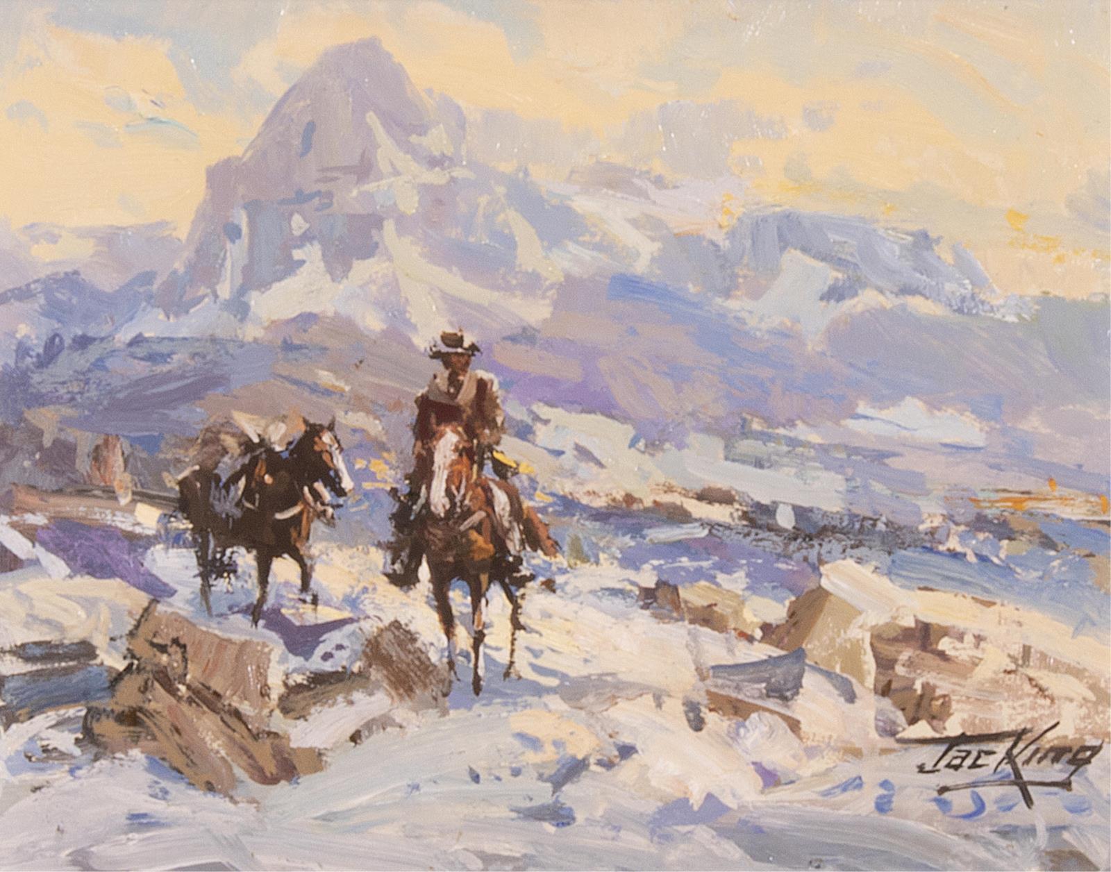 Jack King RIDER AND PACK HORSE IN A MOUNTAIN PASS Hodgins Art 