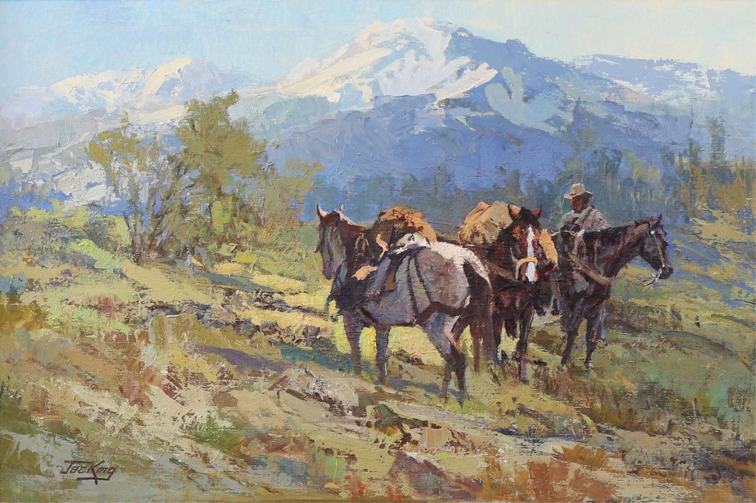 Jack Elmo King PACK HORSES AND SNOWY PEAKS Hodgins Art Auctions Ltd 