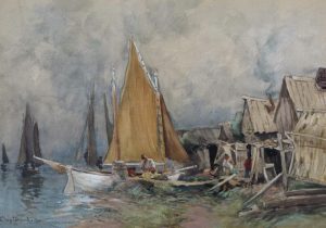 Georges Chavignaud: FISHERMEN REPAIRING NETS