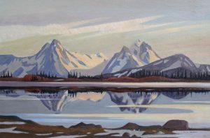 Nicholas Johannes Bott: HAZELTON MOUNTAINS REFLECTING IN LAKE ON HUDSON BAY MOUNTAIN, SMITHERS, BC