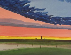 Robert Newton Hurley: SUN SETTING OVER A PRAIRIE LANDSCAPE