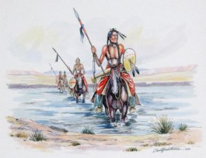Gerald T. Tailfeathers: BRAVES ON HORSEBACK AT RIVER CROSSING