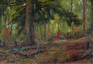 Arthur Lismer: GATHERING LOGS IN A FOREST CLEARING