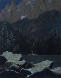 Horace Champagne: MOON GLOW ON MT. BIDDLE FROM LAKE O’HARA (YOHO NATIONAL PARK, B.C.)