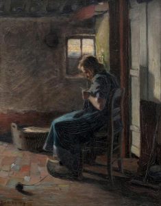 John William Beatty: PORTRAIT OF A WOMAN KNITTING