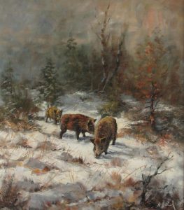 European School: BOARS IN A WINTER LANDSCAPE