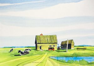 Robert Newton Hurley: UNTITLED; COWS RESTING IN THE YARD