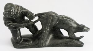 Levi Qumaluk: FISHERMAN PULLING NET, SEAL ESCAPING