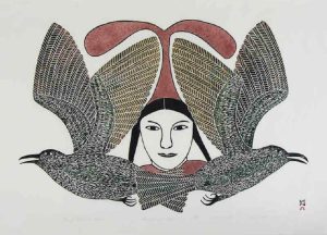Kenojuak Ashevak: YOUNG GIRL AND RAVENS