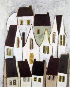 Joy Anson: ANCIENT VILLAGE SQUARE IN MOONLIGHT
