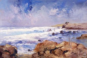 Geza [Gordon] Marich: UNTITLED; SURF AND A ROCKY SHORE