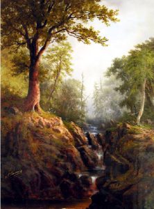 Alexander Francois Loemans: UNTITLED; WATERFALL IN THE WOODS