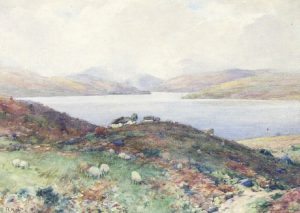 Alexander Kellock Brown: UNTITLED; HIGHLAND COTTAGE WITH GRAZING SHEEP