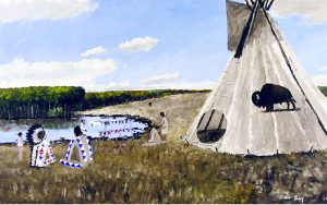Allen Sapp: UNTITLED; TEEPEE BY THE LAKE