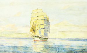 * Harrison: UNTITLED; TALL SHIP WITH COASTAL MOUNTAINS IN BACKGROUND