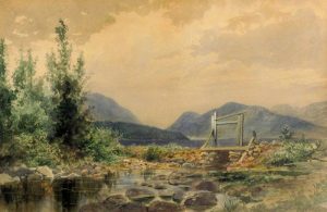 Frederic Marlett Bell-Smith: HILLY LANDSCAPE WITH RIVER AND STONE DAM