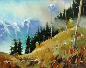 Allan Dunfield: MORNING SLOPE (ON A HIKE IN THE ROCKIES WHEN THE MIST MAKES THINGS A LITTLE MYSTERIOUS)