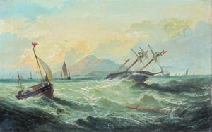 Unidentified Artist: TROUBLE IN THE WAVES  }  SAILING ON ROUGH SEAS
