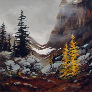 Allan Dunfield: AUTUMN IN YOHO (WEST SIDE OF OPABIN PLATEAU IN THE FALL AS THE LARCH TURN BRILLIANT)