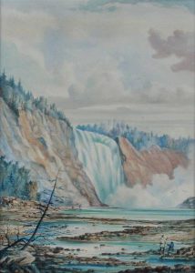 William Armstrong: FISHING UNDER A WATERFALL, ARTIST IN THE FOREGROUND