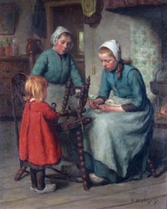 Hendrik Heyligers: INTERIOR SCENE, SPINNING YARN