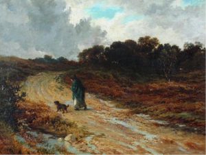 Edward Holmes: TRAVELLER AND HER DOG ON A PATH TO TOWN