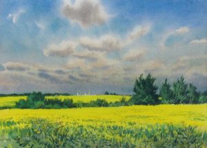 Ernest Luthi: PRAIRIE LANDSCAPE WITH DISTANT GRAIN ELEVATORS