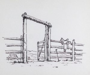 Roland Gissing: GATE AND SADDLE SKETCH