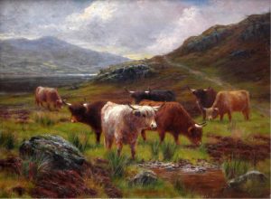 Louis Bosworth Hurt: HIGHLAND CATTLE GRAZING