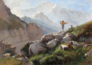 Albert de Meuron: ALPINE LANDSCAPE WITH HIKERS AND MOUNTAIN GOATS