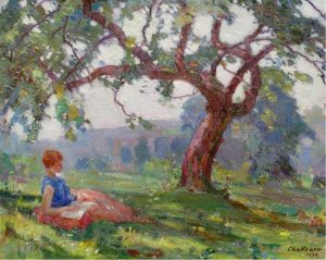 Frederick Sproston Challener: WOMAN READING UNDER A TREE