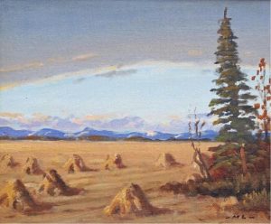 Matt Lindstrom: STOOKS UNDER A CHINOOK ARCH  WITH DISTANT MOUNTAINS