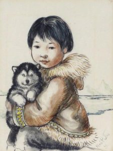 Nori Peter: NATIVE GIRL WITH HUSKY PUPPY