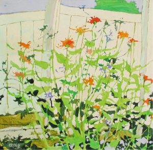 Claude A. Simard: FLOWERS AGAINST A WHITE PICKET FENCE