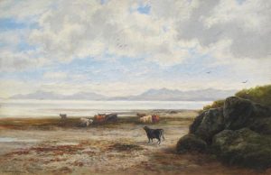 William Beatty Brown: SCOTTISH COASTAL SCENE WITH COWS