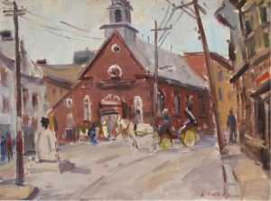 John Douglas Lawley: OLD MONTREAL STREET SCENE WITH HORSE AND CART