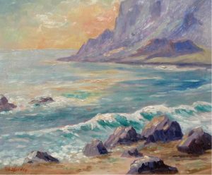 Reginald Llewellyn Harvey: MARINE SCENE WITH ROCKY SHORE