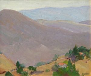 Langley Thomas Donges: LANDSCAPE WITH HILLSIDE HOUSES