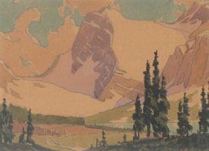 Unidentified Artist: BOW LAKE AND CROWFOOT GLACIER