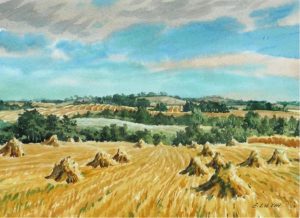 Ernest Luthi: HARVEST FIELD BETWEEN QUINTON & PUNNICHY, OAT STOOKS IN BEN THOMAS’S