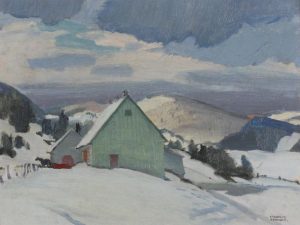 George Franklin Arbuckle: QUEBEC FARMHOUSE WITH HORSE AND SLEIGH