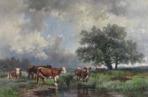 W. H. Cooper: CATTLE WATERING AT A STREAM