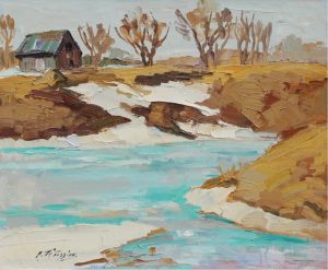 Armand Tatossian: RIVER LANDSCAPE WITH CABIN, WINTER