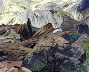 Alfred Joseph Casson: CLUSTER OF ROCKS AND LOGS BELLOW THE FALLS