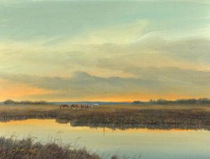 Allan Robert Thompson: HORSES GRAZING IN MARSHLAND