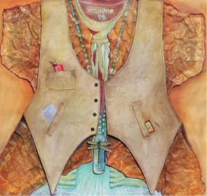 Joane Cardinal-Schubert: METRO-TECHNO MEME DRAGONFLY DANCER, from WAR SHIRT series