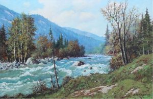 George A. Horvath: MOUNTAIN LANDSCAPE WITH RUSHING RAPIDS