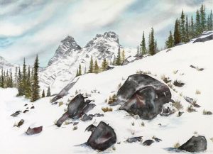 Merle Stewart McKee: WINTER LANDSCAPE WITH MOUNTAINS AND ROCKS