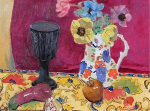 Frances-Anne Johnston: ANEMONES WITH POTTERY AND FRUIT