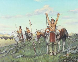 Matt Lindstrom: HUNTERS IN THE FOOTHILLS WITH BISON HERD BELOW